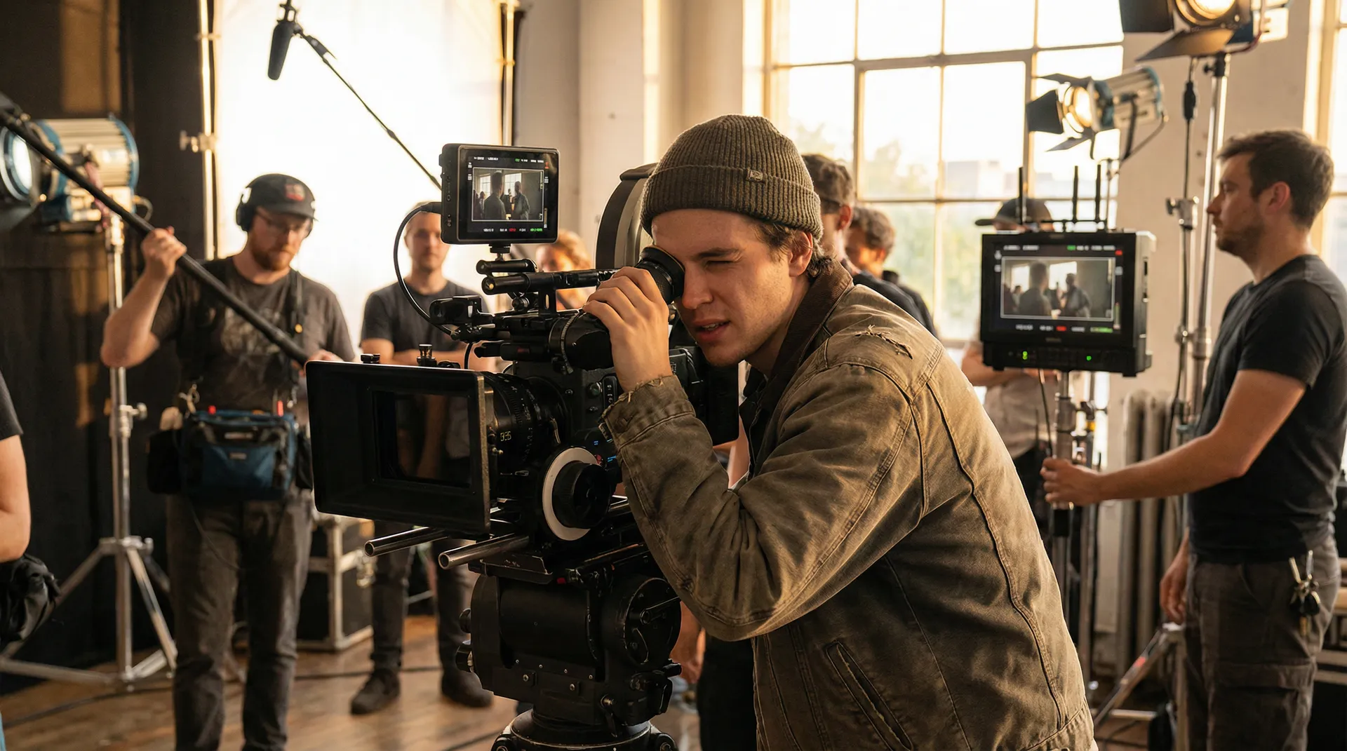 影视创作者在拍摄现场工作